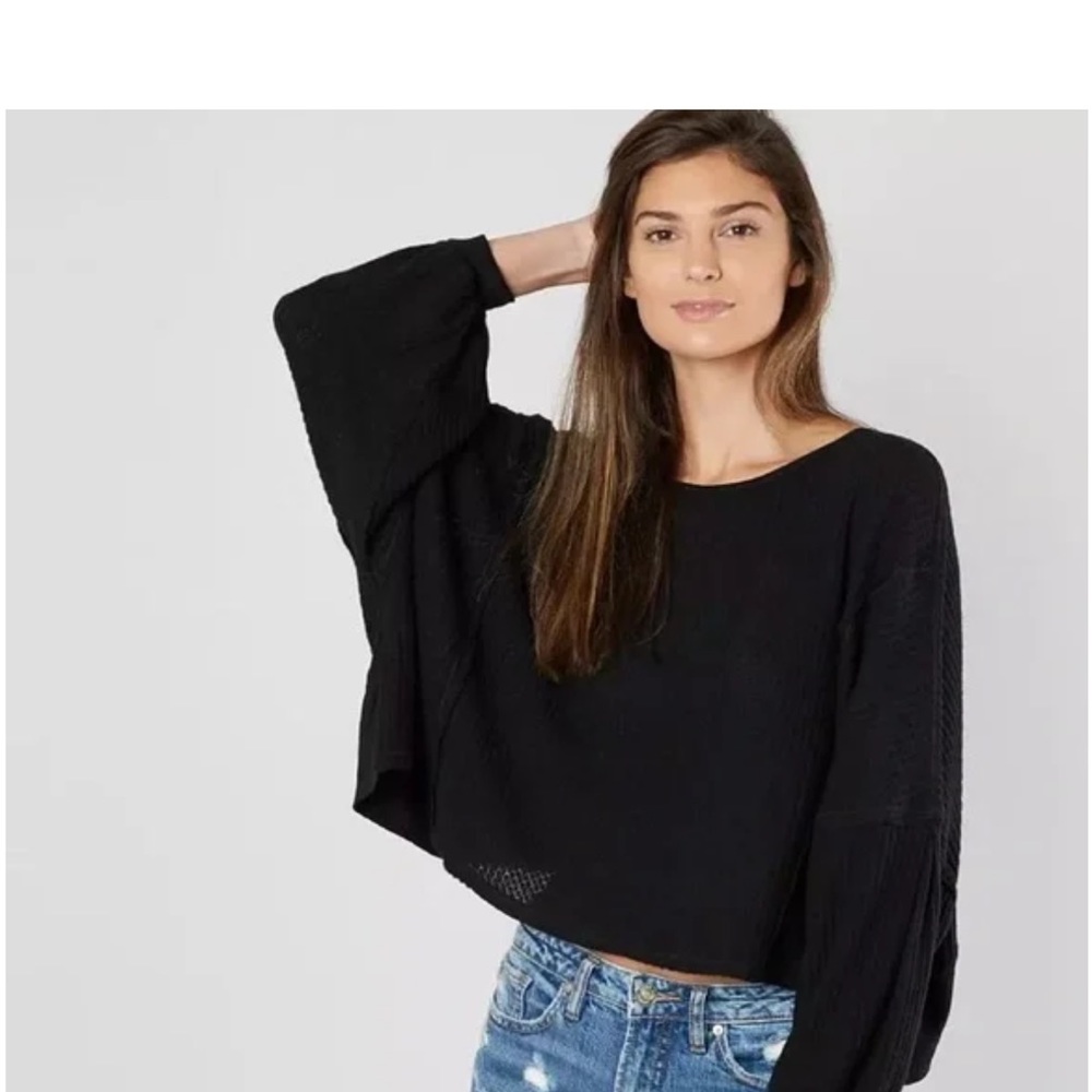 We the Free Free People waffle-knit open back sweater, black size XS